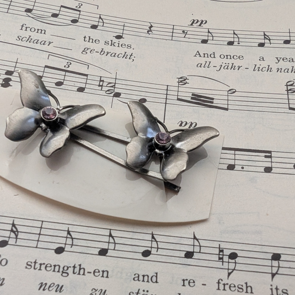 Silver Butterfly Hair Clips With Purple Stone - Picture 5 of 6